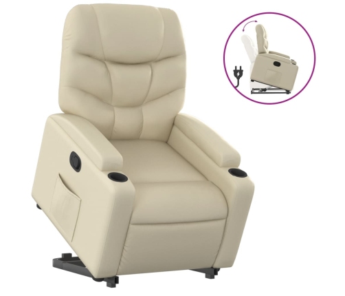 Sillón reclinable elevable cuero artificial color crema