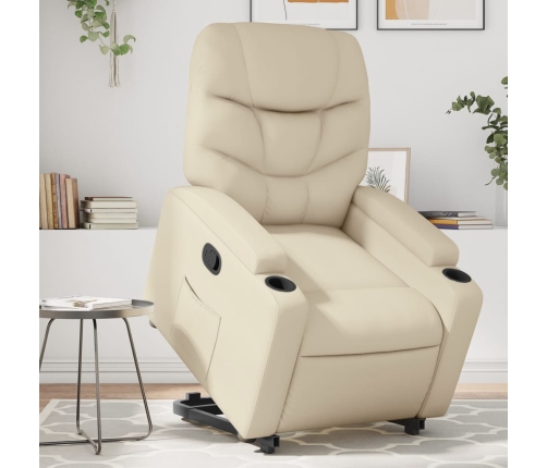 Sillón reclinable elevable cuero artificial color crema