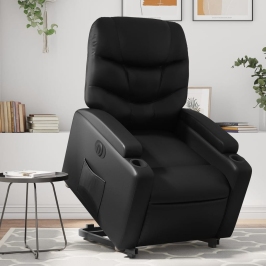 Sillón reclinable y elevable eléctrico cuero sintético negro