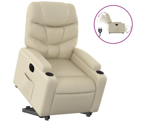 Sillón reclinable elevable eléctrico de cuero sintético crema