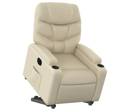 Sillón reclinable elevable eléctrico de cuero sintético crema