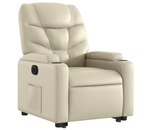 Sillón reclinable elevable eléctrico de cuero sintético crema