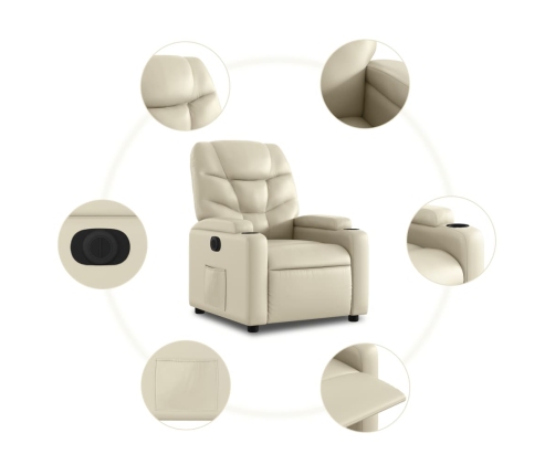 Sillón reclinable elevable eléctrico de cuero sintético crema