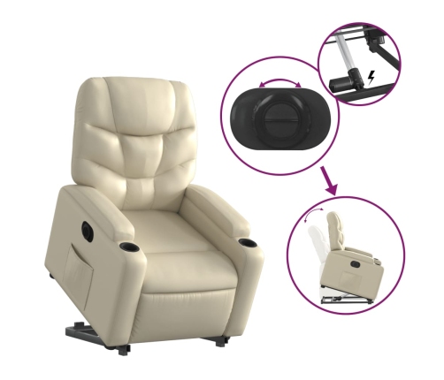 Sillón reclinable elevable eléctrico de cuero sintético crema