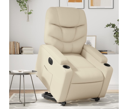 Sillón reclinable elevable eléctrico de cuero sintético crema