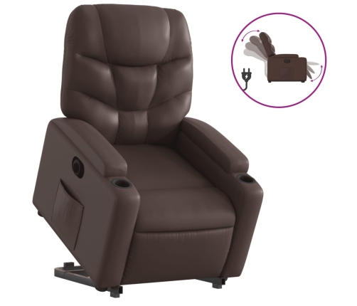 Sillón reclinable elevable eléctrico de cuero sintético marrón