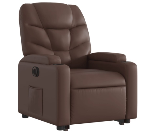 Sillón reclinable elevable eléctrico de cuero sintético marrón