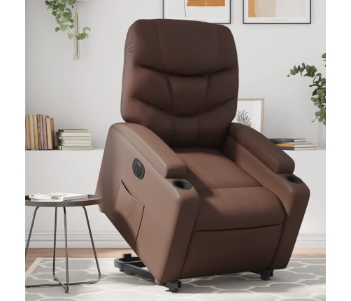 Sillón reclinable elevable eléctrico de cuero sintético marrón