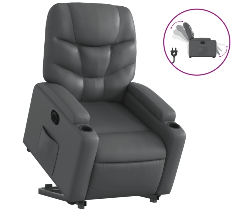 Sillón reclinable elevable eléctrico de cuero sintético gris