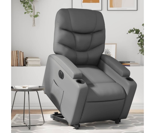 Sillón reclinable elevable eléctrico de cuero sintético gris