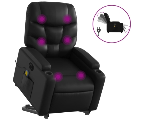 Sillón de masaje elevable eléctrico cuero sintético negro