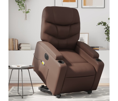 Sillón de masaje elevable eléctrico cuero sintético marrón