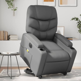 Sillón de masaje elevable eléctrico cuero sintético gris