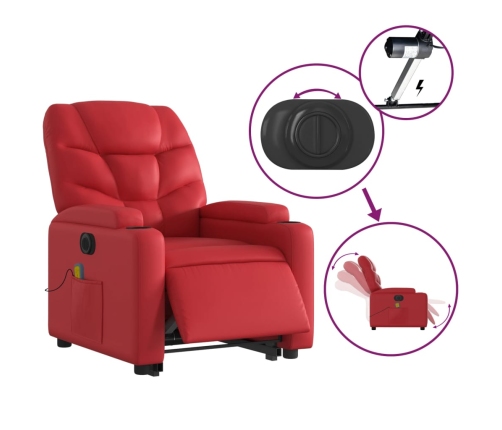 Sillón de majaje elevable eléctrico cuero artificial rojo