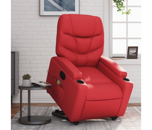 Sillón de majaje elevable eléctrico cuero artificial rojo