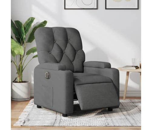 Sillón reclinable eléctrico de tela gris oscuro