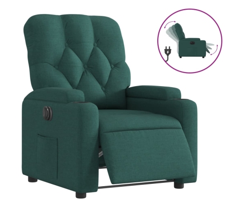 Sillón reclinable eléctrico tela verde oscuro