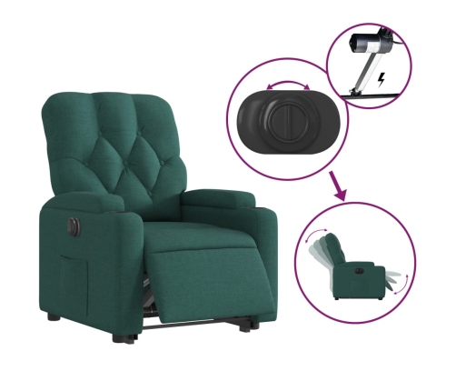 Sillón eléctrico reclinable elevable de tela verde oscuro