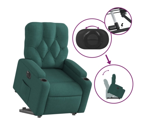 Sillón eléctrico reclinable elevable de tela verde oscuro