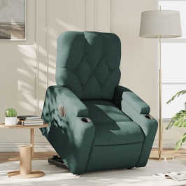 Sillón eléctrico reclinable elevable de tela verde oscuro