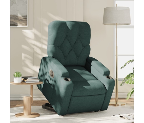 Sillón eléctrico reclinable elevable de tela verde oscuro