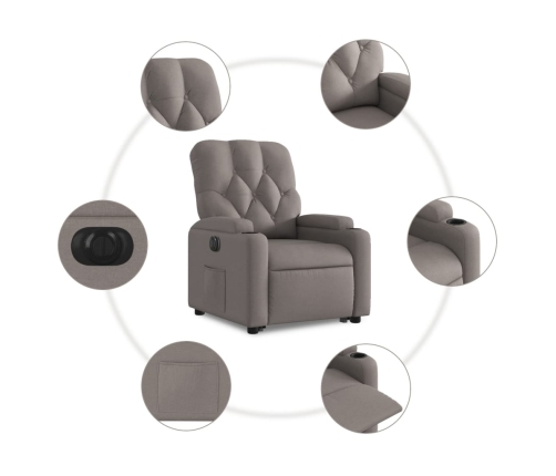 Sillón eléctrico reclinable elevable de tela gris taupe