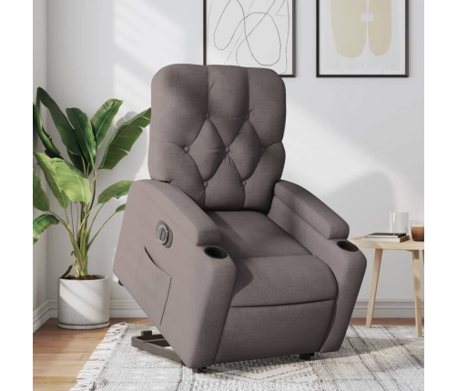 Sillón eléctrico reclinable elevable de tela gris taupe