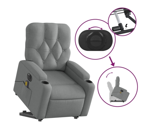 Sillón de masaje eléctrico reclinable elevable tela gris claro