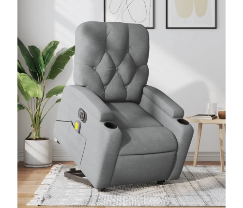 Sillón de masaje eléctrico reclinable elevable tela gris claro