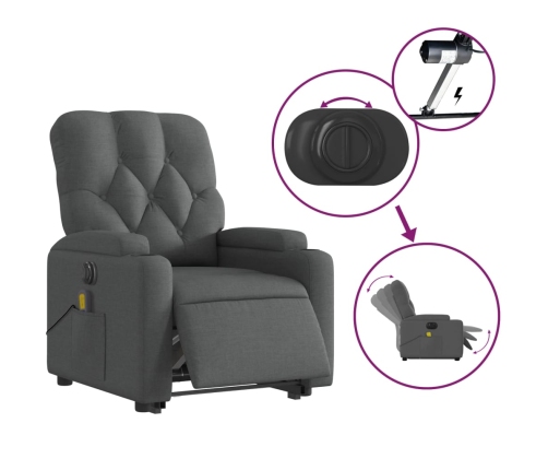 Sillón de masaje eléctrico reclinable elevable tela gris oscuro