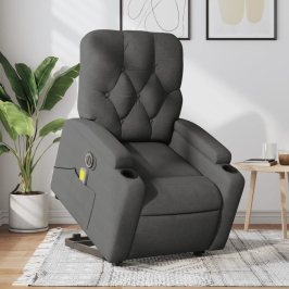 Sillón de masaje eléctrico reclinable elevable tela gris oscuro