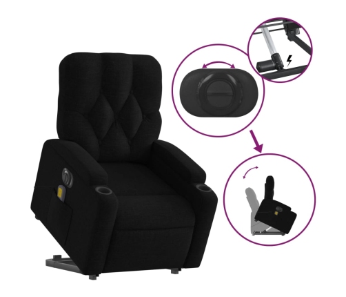 Sillón de masaje eléctrico reclinable elevable tela negro