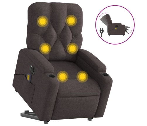 Sillón masaje eléctrico reclinable elevable tela marrón oscuro