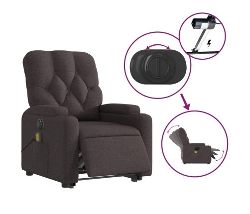 Sillón masaje eléctrico reclinable elevable tela marrón oscuro