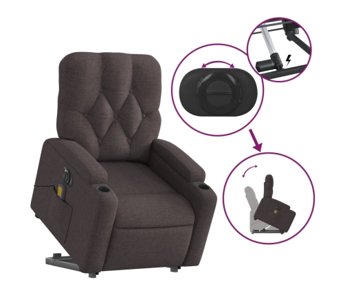 Sillón masaje eléctrico reclinable elevable tela marrón oscuro