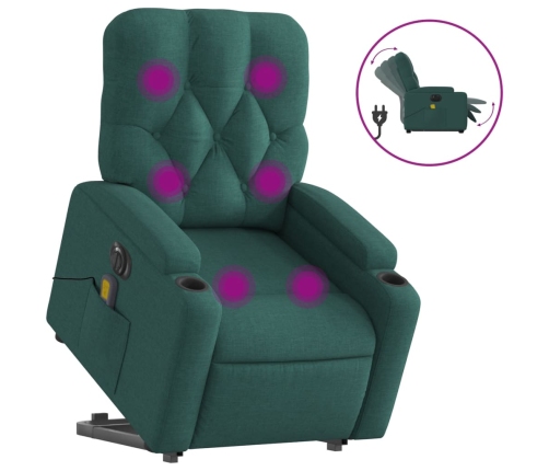 Sillón masaje eléctrico reclinable elevable tela verde oscuro