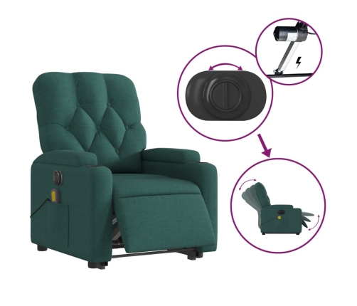 Sillón masaje eléctrico reclinable elevable tela verde oscuro