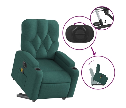 Sillón masaje eléctrico reclinable elevable tela verde oscuro