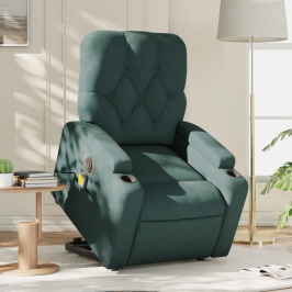 Sillón masaje eléctrico reclinable elevable tela verde oscuro