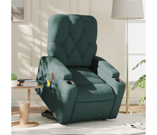 Sillón masaje eléctrico reclinable elevable tela verde oscuro