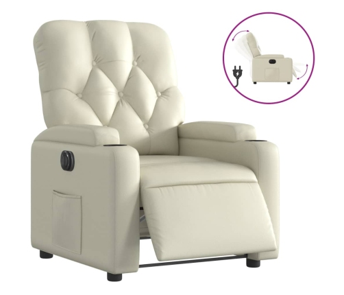 Sillón reclinable eléctrico de cuero sintético crema