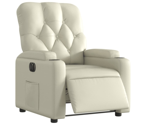 Sillón reclinable eléctrico de cuero sintético crema