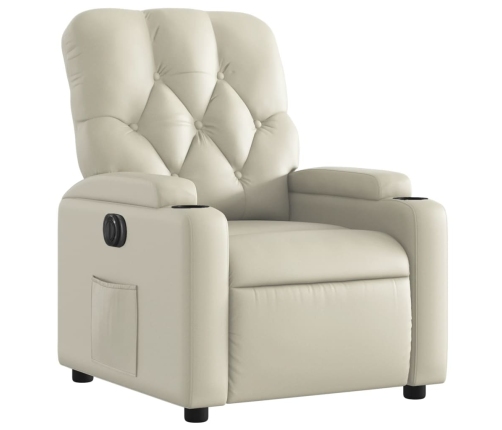 Sillón reclinable eléctrico de cuero sintético crema