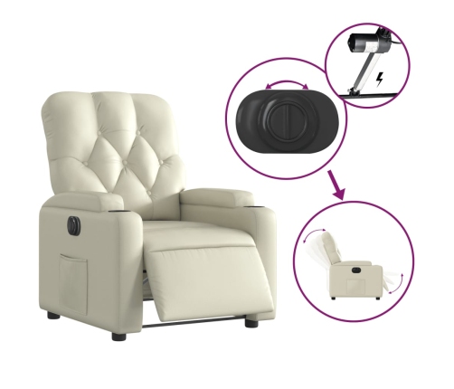 Sillón reclinable eléctrico de cuero sintético crema