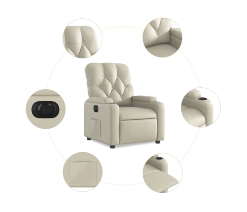 Sillón reclinable eléctrico de cuero sintético crema