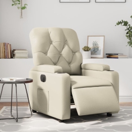 Sillón reclinable eléctrico de cuero sintético crema