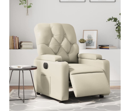 Sillón reclinable eléctrico de cuero sintético crema