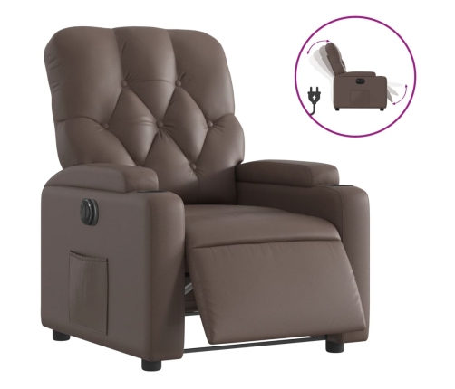 Sillón reclinable eléctrico de cuero sintético marrón