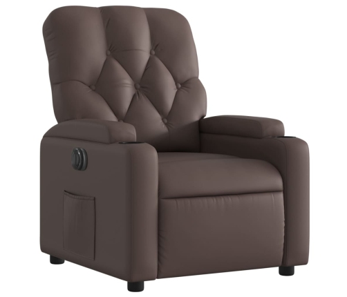 Sillón reclinable eléctrico de cuero sintético marrón