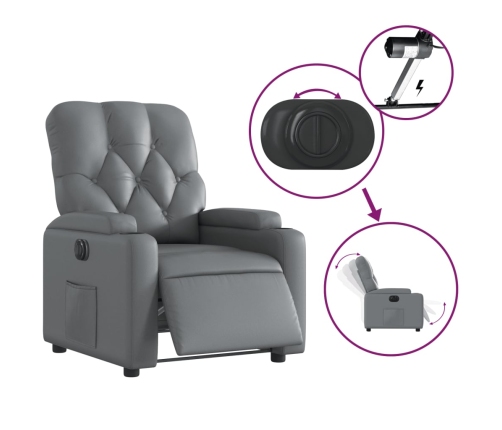 Sillón reclinable eléctrico de cuero sintético gris